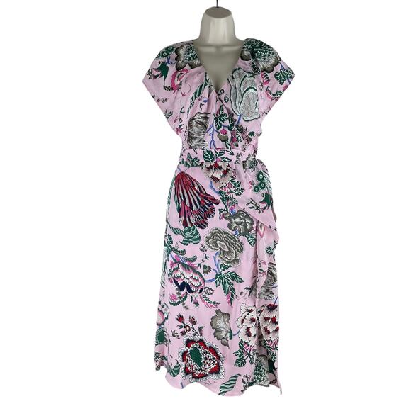 Tory Burch Adelia Floral Printed Wrap Midi Dress Pink Size 2 - Picture 1 of 15
